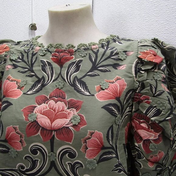 NEW FARM RIO Womens Arabesque Floral Blouse Size S Green - Picture 7 of 15